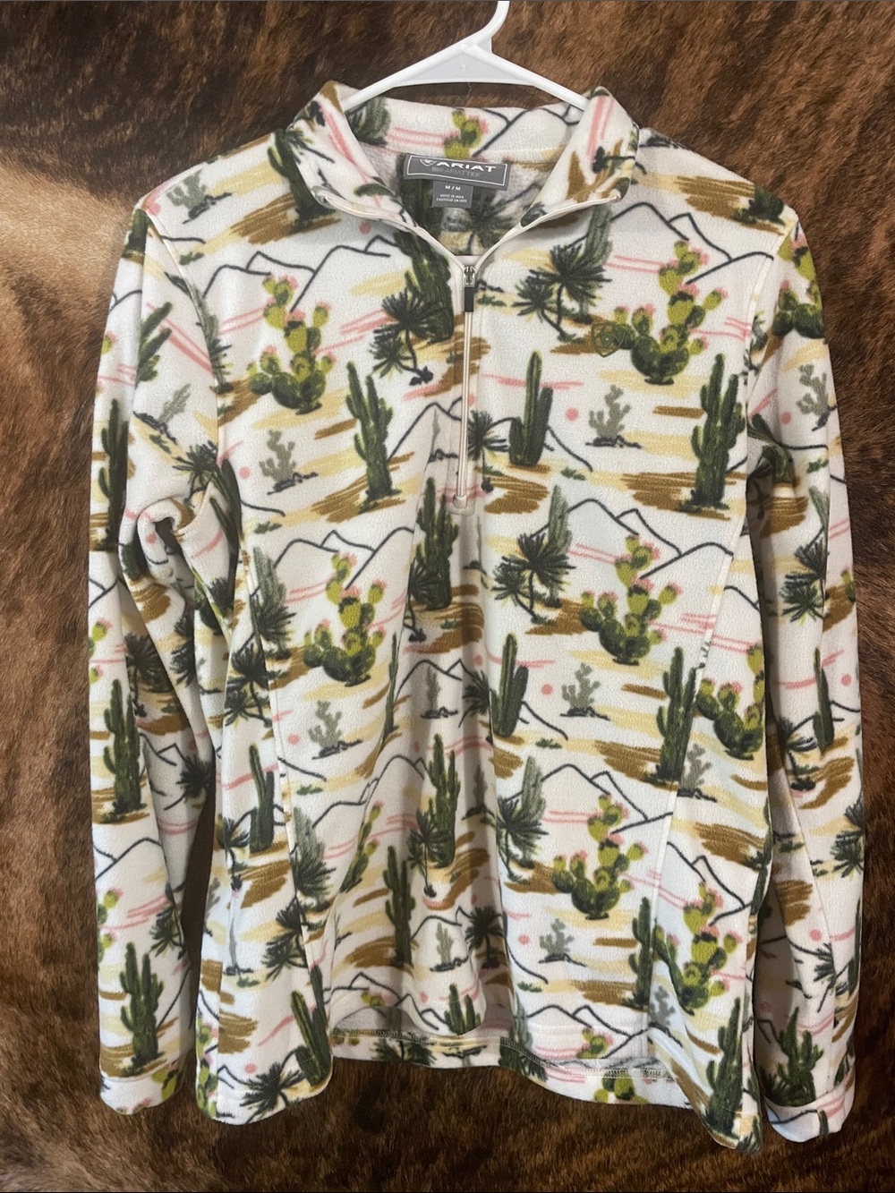 Ariat Cactus Print Half-Zip Fleece - Cream, Green & Pink - Picture 1 of 4